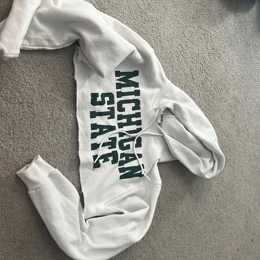 White, Michigan State, Hoodie, cropped, Size Small, Brand: Jerzees Nublend
